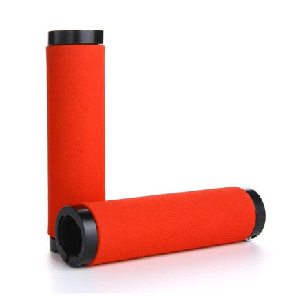 Alloy Lock Ring Bicycle Handlebar Grips Black Pair - red foam grips with black alloy lock rings, 130mm length, anti-slip for road and mountain bikes