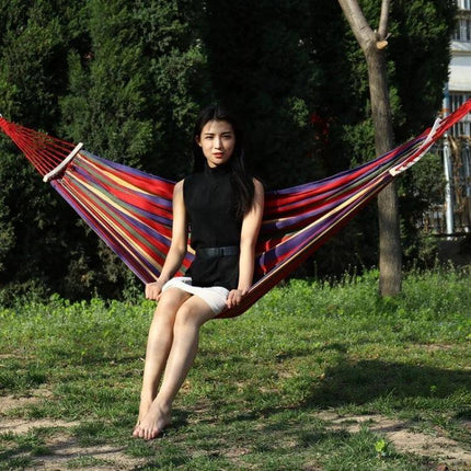 Two-Person Canvas Hammock With Wooden Sticks, 190x150cm, Blue - two people outdoor hammock hung between trees for backyard lounging