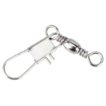 Fishing Barrel Swivel With Snap Ring, 3.5cm, 8G, 20 Pack - close-up copper alloy swivel with snap ring for rigs and lures