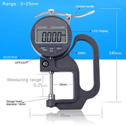 Digital Thickness Gauge for Measuring Soft Materials like Leather - digital gauge with LCD display measuring leather, paper, and film thickness