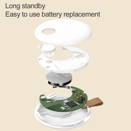 Xiaomi Youpin Bluetooth Anti-Lost Device for Tracking Items showing exploded view with replaceable coin cell battery and internal circuit