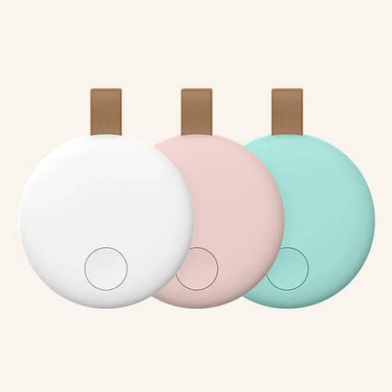 Xiaomi Youpin Bluetooth Anti-Lost Device for Tracking Items shown in white, pink and mint compact trackers with leather straps