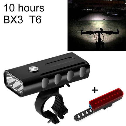 BX3 USB Charging Bicycle Front Handlebar Light for Night Riding - compact USB rechargeable bike headlight with silicone mount and rear red beam for visibility