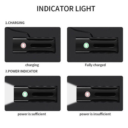 BX3 USB Charging Bicycle Front Handlebar Light for Night Riding showing charging and power indicator lights (red charging, green charged/power sufficient)