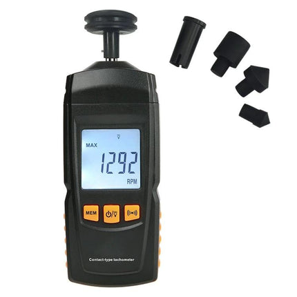 Benetech Portable Contact Tachometer for Speed Measurement handheld contact tachometer showing 1292 RPM and accessory probes