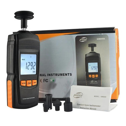Benetech Portable Contact Tachometer for Speed Measurement handheld contact tachometer with box, adapters and manual