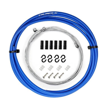 7 In 1 Mushroom Head PVC Brake Cable Tube Set For Road Bike - blue PVC sleeve, galvanized inner cables and accessories kit