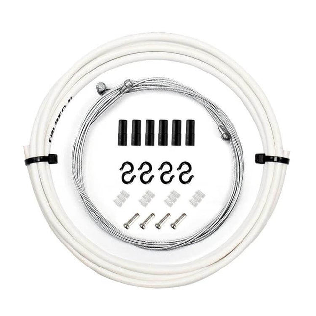 7 In 1 Mushroom Head PVC Brake Cable Tube Set For Road Bike - white PVC sleeve with galvanized inner cable and fittings, complete brake cable kit