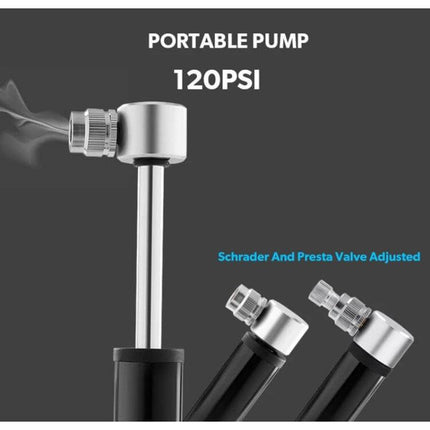 Manual Mini Portable Bicycle Pump Kit With Glue Free Patches And Tire Levers - aluminum alloy mini pump with pressure gauge, Schrader/Presta valve adapter, frame bracket