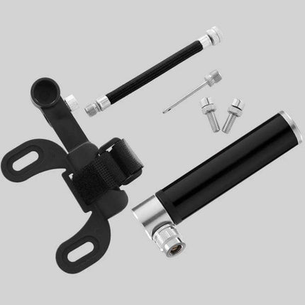Manual Mini Portable Bicycle Pump Kit With Glue Free Patches And Tire Levers - compact aluminum inflator, gauge, bracket and glue-free patches kit