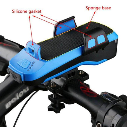 Bike Phone Holder With Headlight For Safe Rides And Convenience mounted on bike handlebar showing silicone gasket sponge base and phone cradle
