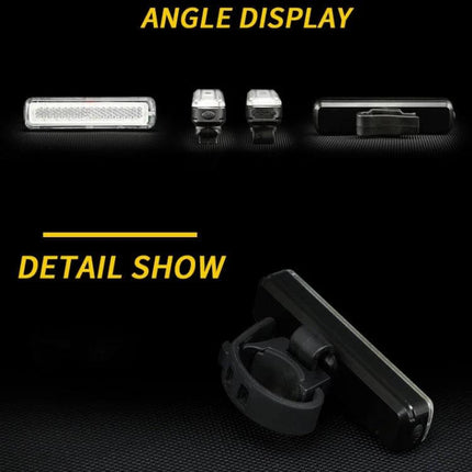 Rainbow Bike Tail Light USB Rechargeable For Night Riding - compact PC plastic rear light shown from angles with handlebar mount and rainbow finish