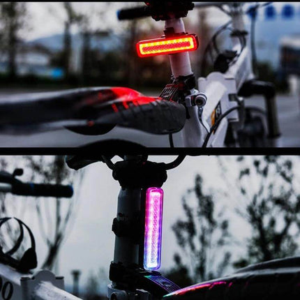 Rainbow Bike Tail Light USB Rechargeable For Night Riding - compact PC housing rainbow-finish rear bike light mounted on seatpost improving visibility