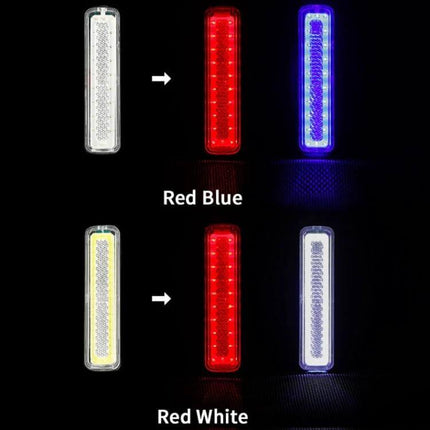 Rainbow Bike Tail Light USB Rechargeable For Night Riding - compact PC housing rear light showing red, blue and white modes