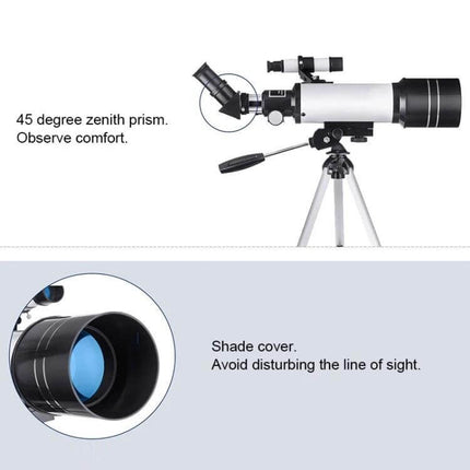 Telescope 70mm For Everyday Stargazing For Beginners compact 70mm scope with tripod, 45° zenith prism and shade cover for backyard stargazing