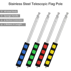 Telescopic Stainless Steel Teaching Stick with Rubber Sleeve and Signal Flag - Random Colors