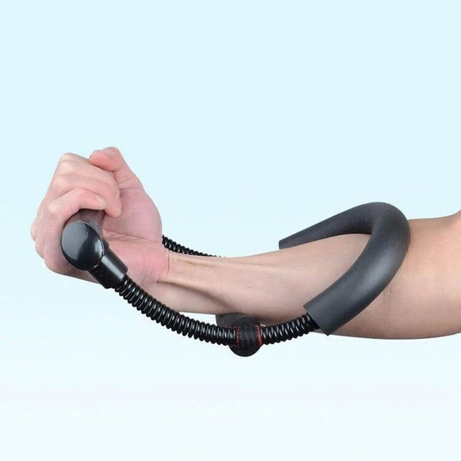 Wrist Strength Trainer For Home Use, Adjustable, Red - user demonstrating forearm and wrist exercise with compact adjustable resistance device
