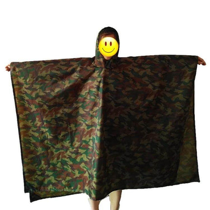 Camouflage Outdoor Backpack Raincoat for Versatile Protection - camo poncho style raincoat covering wearer and backpack, 210T tear‑proof lattice, adjustable fit