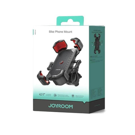 Joyroom Bike Phone Mount For Handlebar On Daily Rides - black and red handlebar phone holder in retail box, fits 4.7"–7" phones