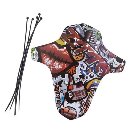 ZTTO Bicycle Mudguards, Durable PP Fenders for Mountain and Road Bikes - colorful graffiti front mudguard with zip ties, UV-resistant PP
