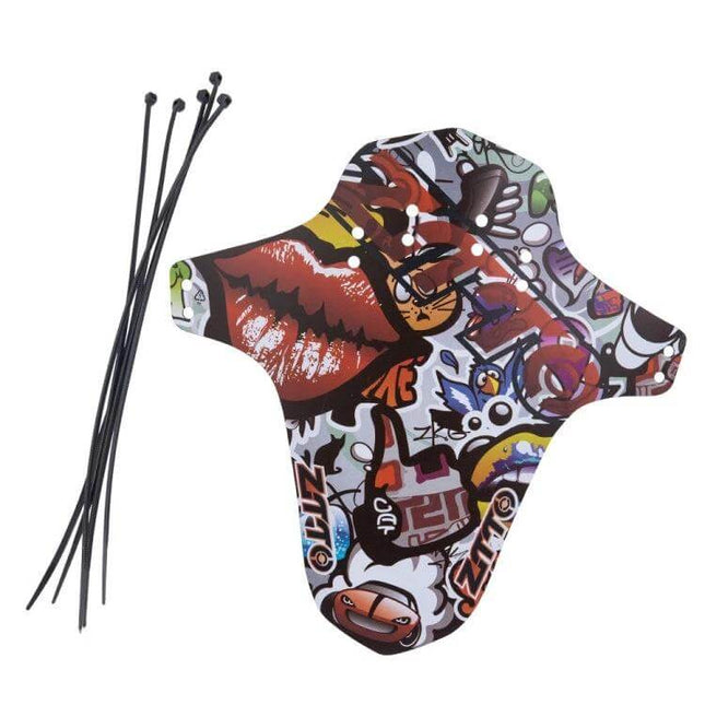 ZTTO Bicycle Mudguards, Durable PP Fenders for Mountain and Road Bikes - colorful graffiti front mudguard with zip ties, UV-resistant PP