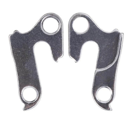 Alt Tag: ZTTO Alloy Rear Derailleur Tail Hook For MTB And Road Bikes, pair of silver aluminium alloy derailleur hanger tail hooks on white background