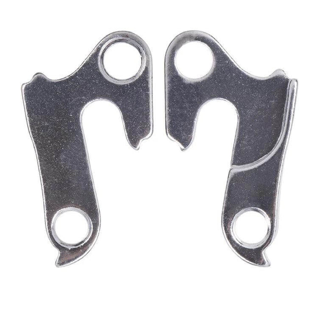 Alt Tag: ZTTO Alloy Rear Derailleur Tail Hook For MTB And Road Bikes, pair of silver aluminium alloy derailleur hanger tail hooks on white background