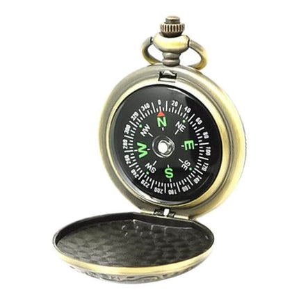 Vintage Metal Flip Pocket Watch Compass for Hiking and Camping, zinc alloy vintage flip compass watch open showing black dial