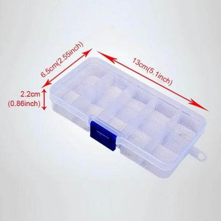 Mixed Size Barbed Fishing Hooks Set, 500 Pieces, Sizes 3 to 12 - clear 8-compartment hook box with dimensions 13cm x 6.5cm x 2.2cm for organized storage