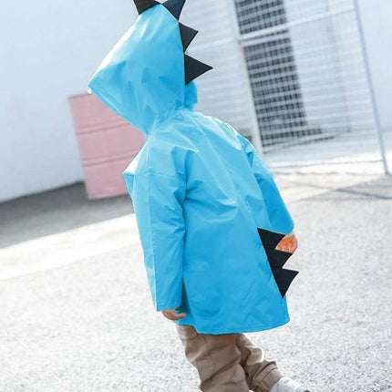 Children's Cartoon Dinosaur Fashion Raincoat for Rainy Days, Size M - Blue eco-friendly kids raincoat with dinosaur spikes