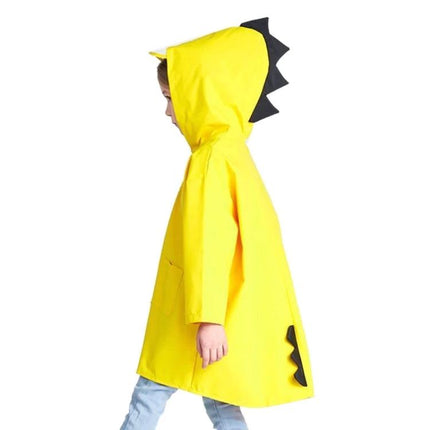 Children's Cartoon Dinosaur Fashion Raincoat for Rainy Days, Size M - Yellow hooded kid raincoat with dinosaur spikes, eco-friendly protection