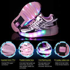 K02 LED Light Up Roller Skating Shoes with Single Wheel - Size 35