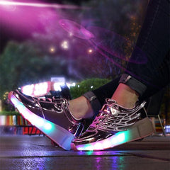 K02 LED Light Up Roller Skating Shoes with Single Wheel - Size 35