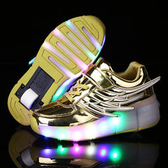 K02 LED Light Up Roller Skating Shoes with Single Wheel - Size 35