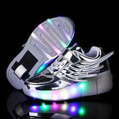 K02 LED Light Up Roller Skating Shoes with Single Wheel - Size 35