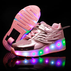 Zapatillas de patinaje sobre ruedas con LED y función dual K03 con diseño de malla, talla 34