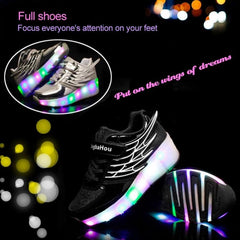 K03 Dual-Function LED Roller Skating Shoes with Mesh Design, Size 34