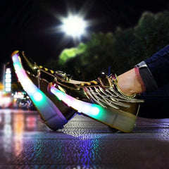 Zapatillas de patinaje sobre ruedas con LED y función dual K03 con diseño de malla, talla 34