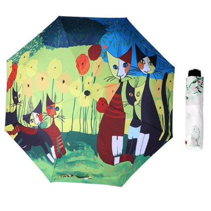 Foldable Sunshade Umbrella with UV and Rain Protection Design — colorful cat pattern, compact travel umbrella