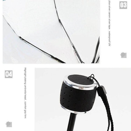 Foldable Sunshade Umbrella with UV and Rain Protection Design - close-up of canopy ribs and non-slip handle with wrist strap
