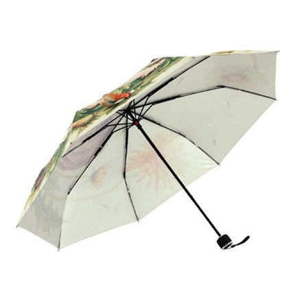 Cat Pattern Folding Umbrella for Sun and Rain Protection - compact UPF 40+ silver coating portable umbrella with floral cat design