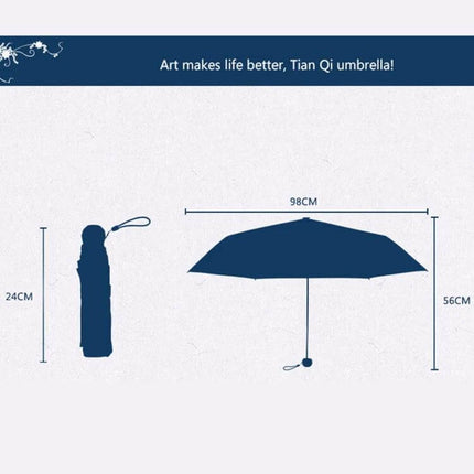 Folding Umbrella with UV Protection for Sun and Rain Use — compact 24cm folded, 98cm canopy, 56cm height, UPF50+ silver coating