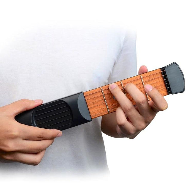 Portable Mini Guitar Trainer for Daily Chord Practice Anywhere - hands demonstrating chord practice on compact portable trainer