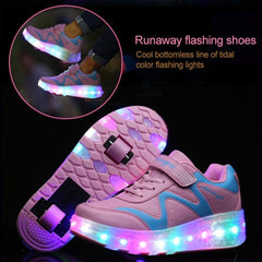 Rechargeable 786 LED Light Roller Skating Shoes with Double Wheels - Size 28