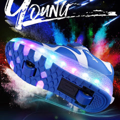 Rechargeable 786 LED Light Roller Skating Shoes with Double Wheels - Size 28