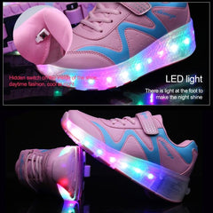 Rechargeable 786 LED Light Roller Skating Shoes with Double Wheels - Size 29