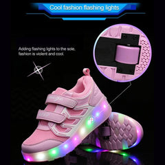 Rechargeable LED Light-Up Roller Skating Shoes with Ultra Light Mesh, Double Wheel Design - Size 27