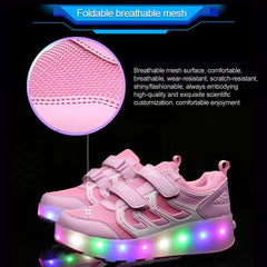 Rechargeable LED Light-Up Roller Skating Shoes with Ultra Light Mesh, Double Wheel Design - Size 27