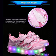 Rechargeable LED Light-Up Roller Skating Shoes with Ultra Light Mesh, Double Wheel Design - Size 27