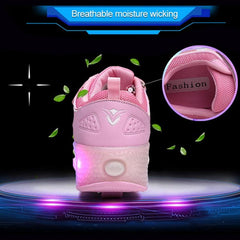 Rechargeable LED Light-Up Roller Skating Shoes with Ultra Light Mesh, Double Wheel Design - Size 27